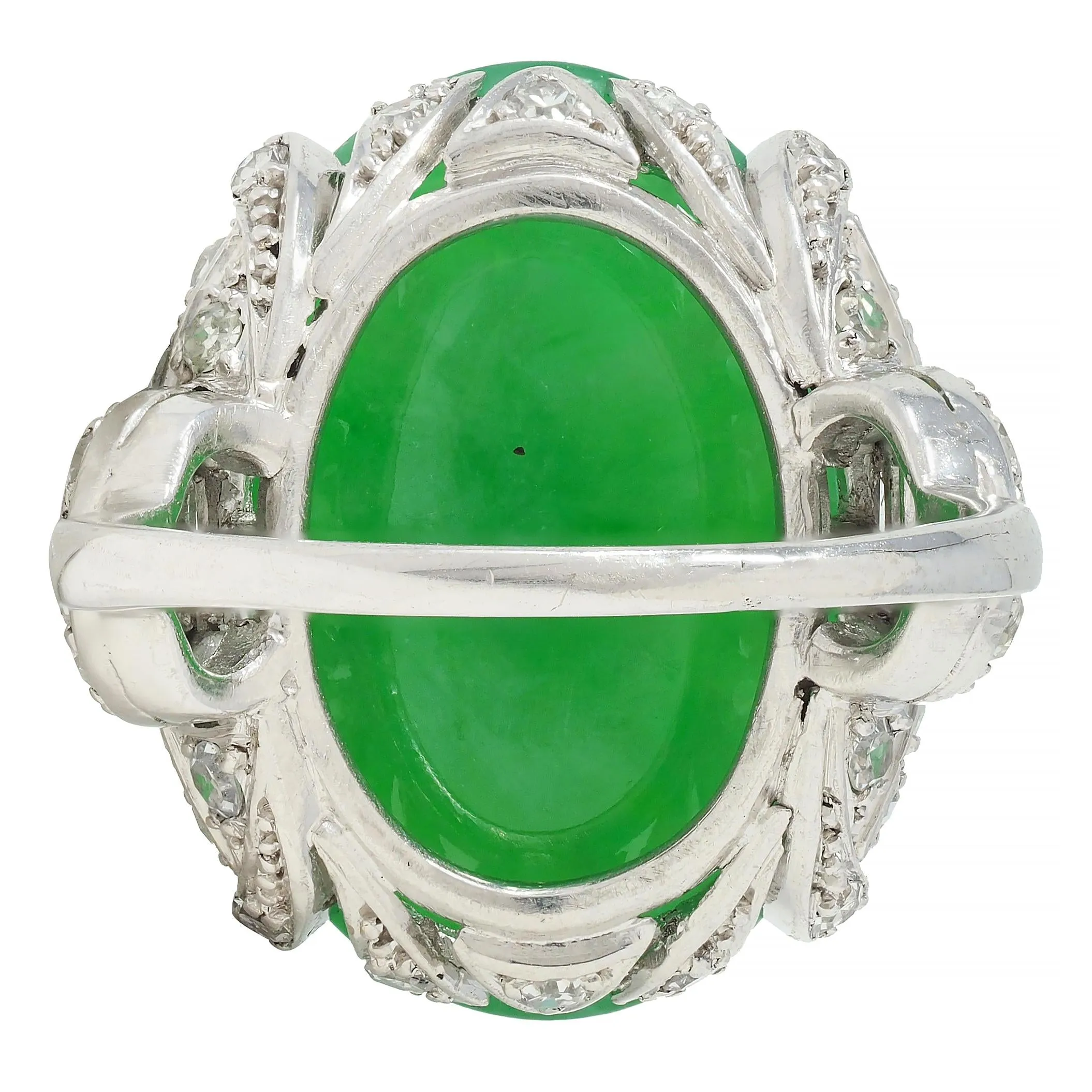 Mid-Century 1.20 CTW Natural Jadeite Jade Cabochon Diamond Platinum Dinner Ring GIA