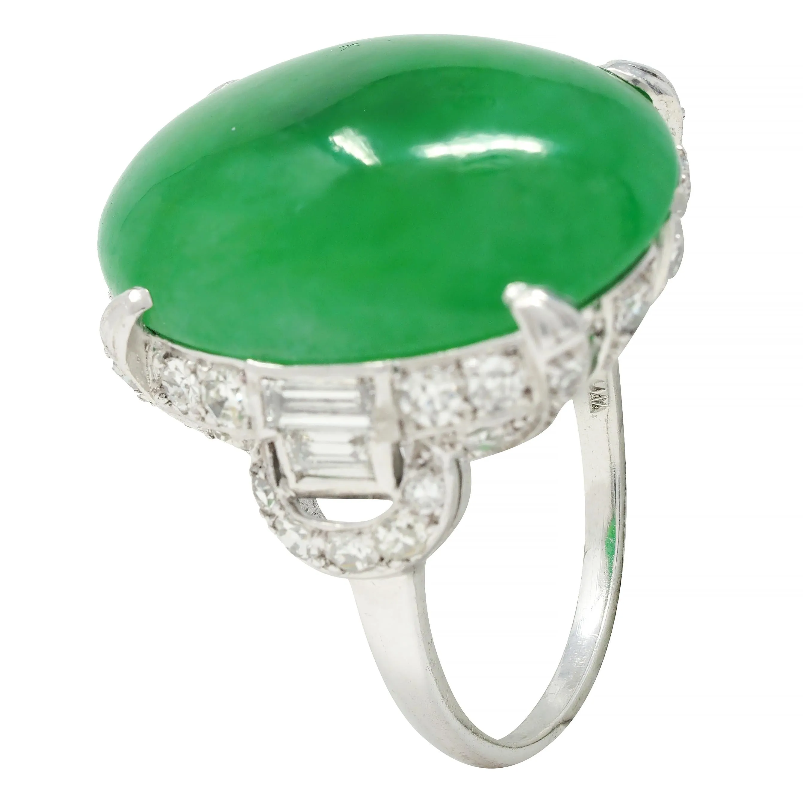 Mid-Century 1.20 CTW Natural Jadeite Jade Cabochon Diamond Platinum Dinner Ring GIA