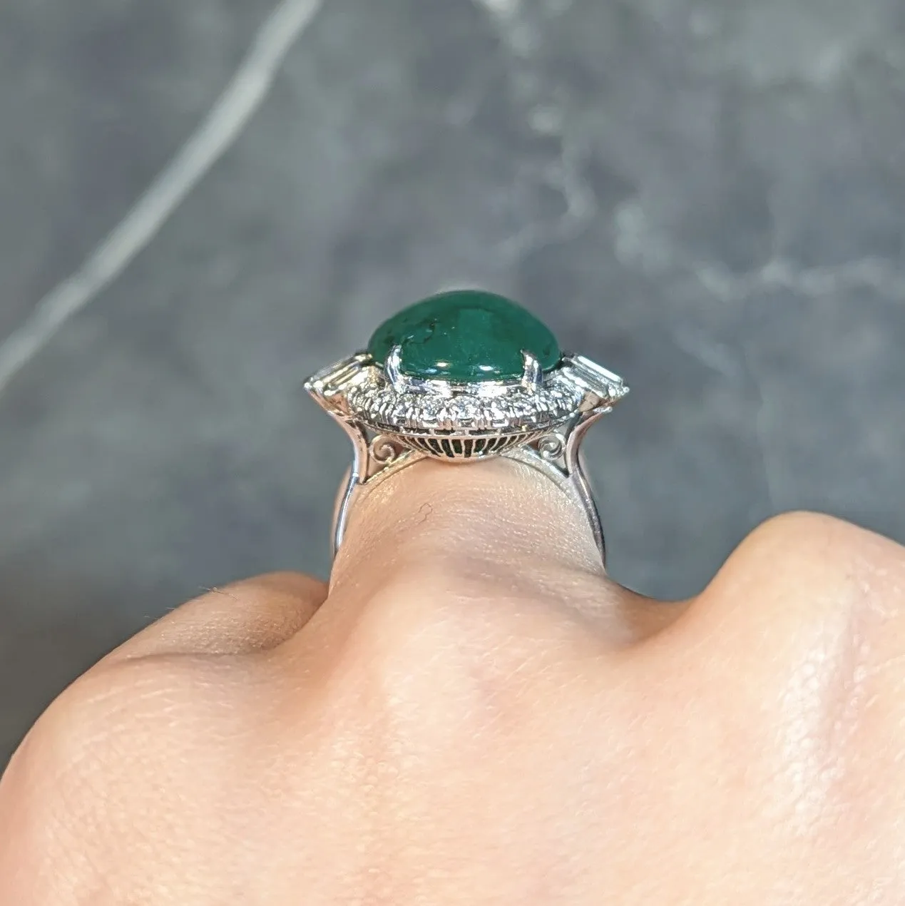 Mid-Century Natural Jadeite Jade Diamond Platinum Vintage Halo Ring GIA