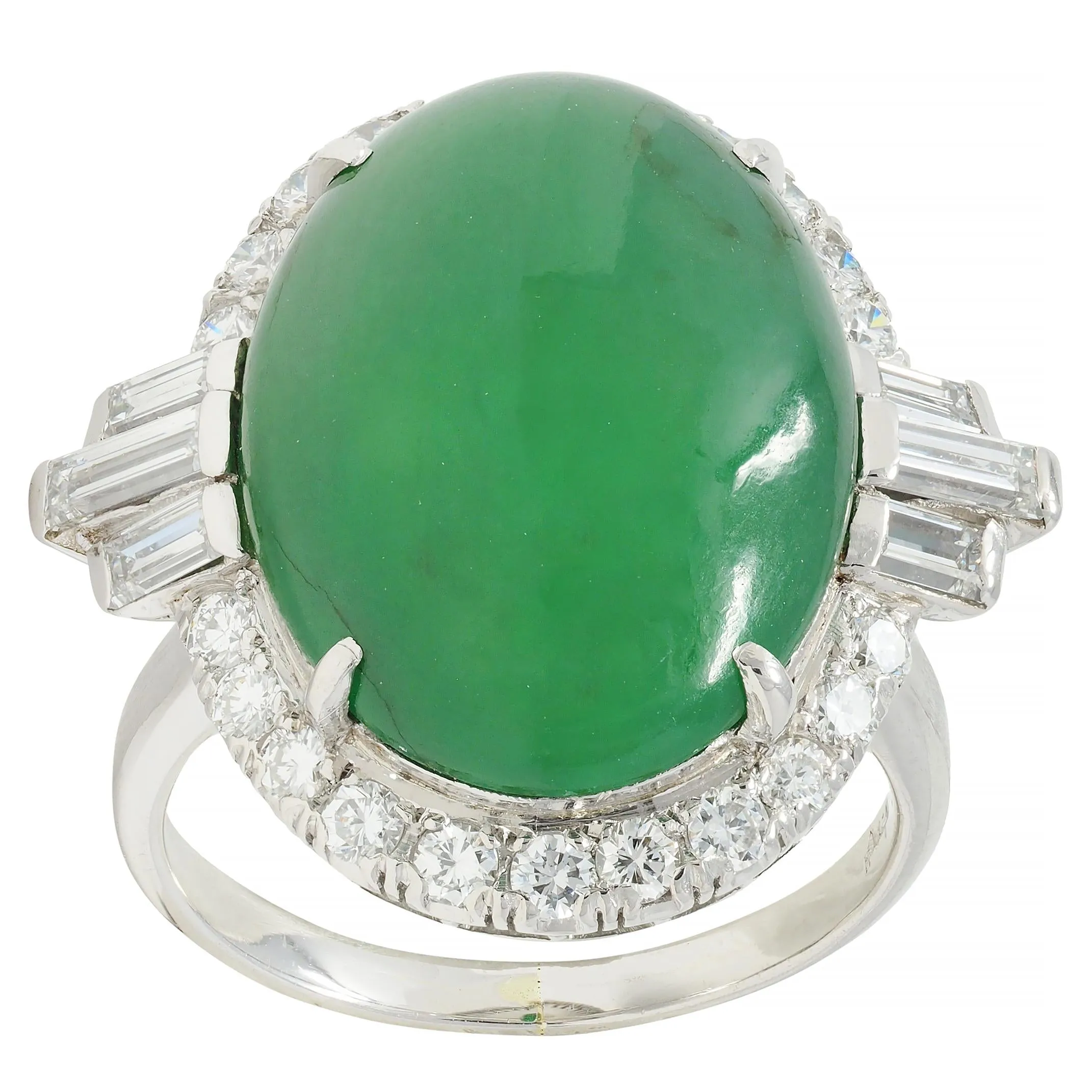 Mid-Century Natural Jadeite Jade Diamond Platinum Vintage Halo Ring GIA