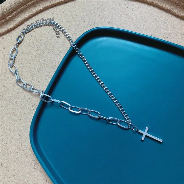 Multilayers Punk Chains Cross Necklace