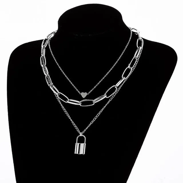 Multilayers Punk Chains Cross Necklace