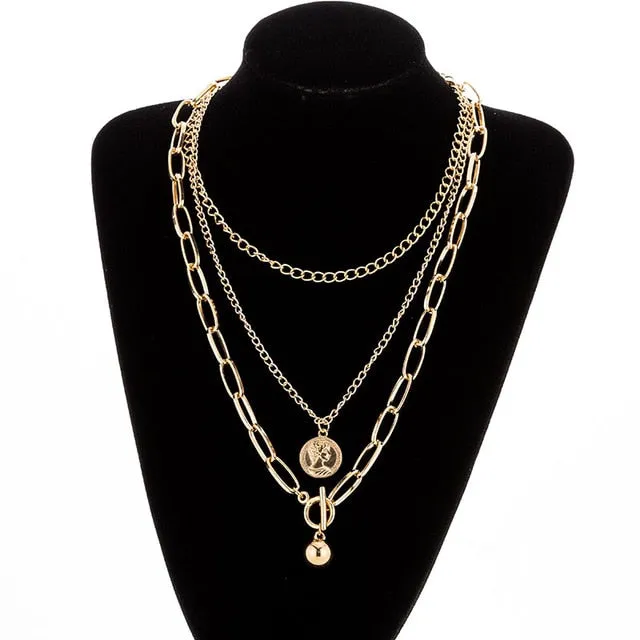 Multilayers Punk Chains Cross Necklace