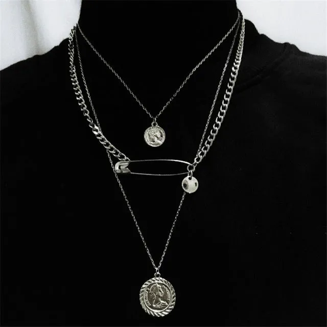 Multilayers Punk Chains Cross Necklace