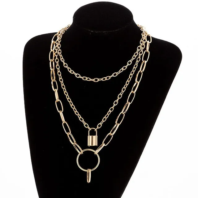 Multilayers Punk Chains Cross Necklace