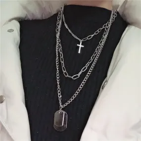 Multilayers Punk Chains Cross Necklace