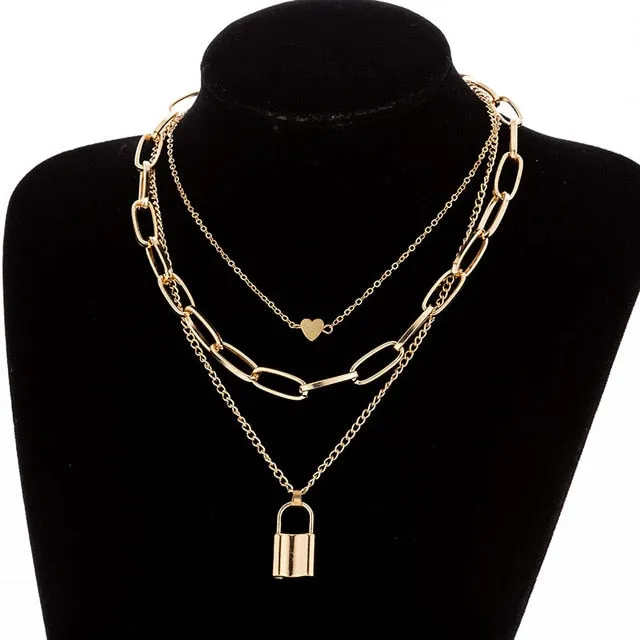 Multilayers Punk Chains Cross Necklace