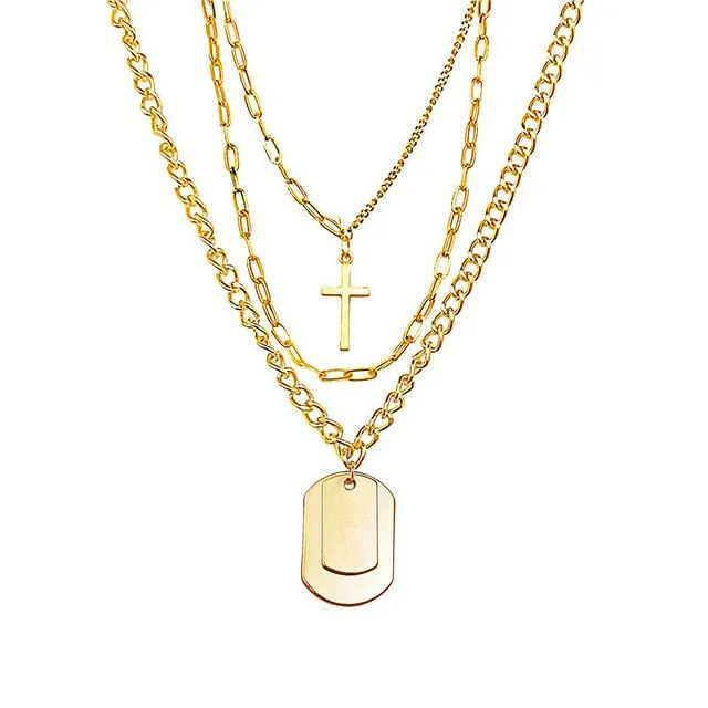 Multilayers Punk Chains Cross Necklace