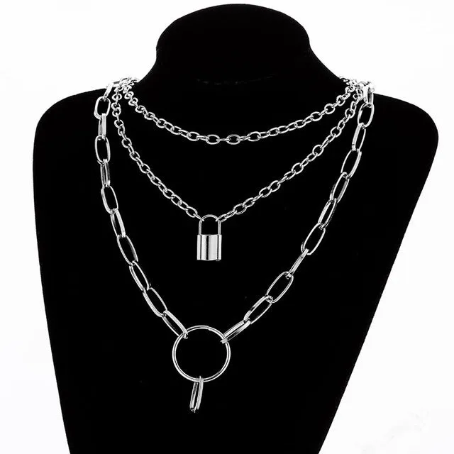 Multilayers Punk Chains Cross Necklace