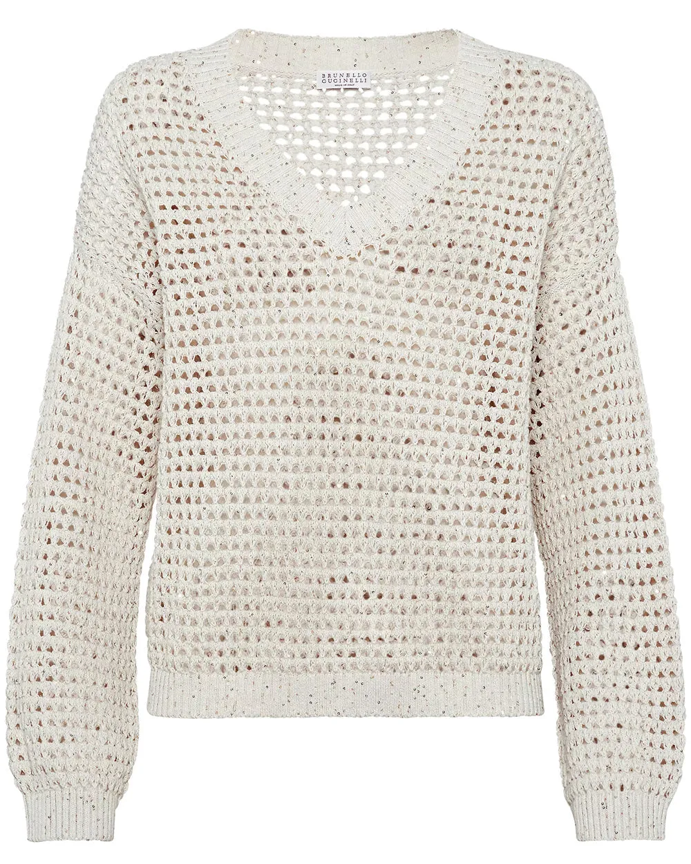 Oat Diamante Knit V Neck Pullover