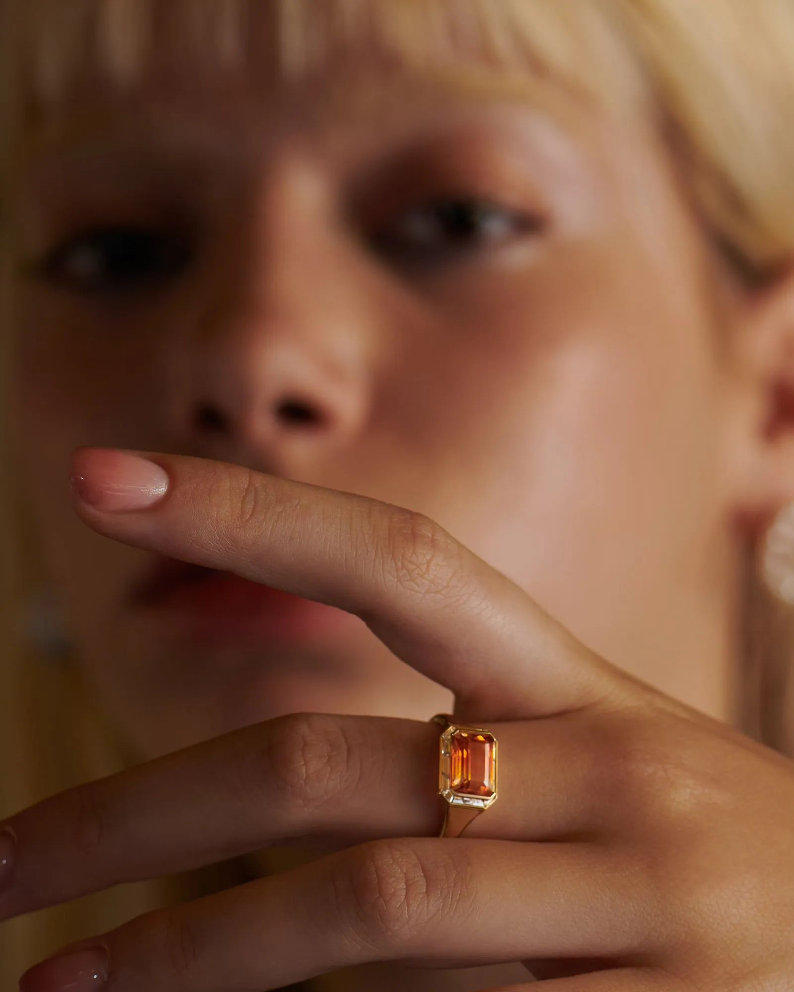 OOAK Orange Parti Sapphire & Trapeze Diamond Ring