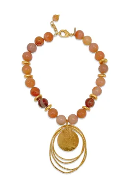 Peacock Dawn Pendant Peach Agate Necklace