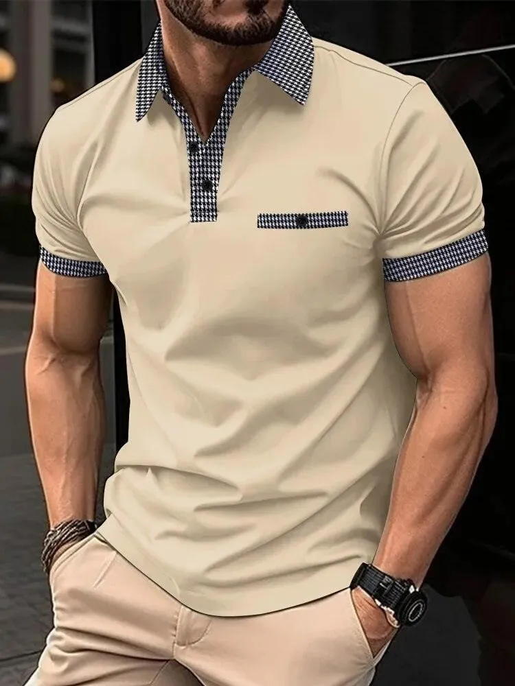 Plaid Collar Short-Sleeved Polo Shirt