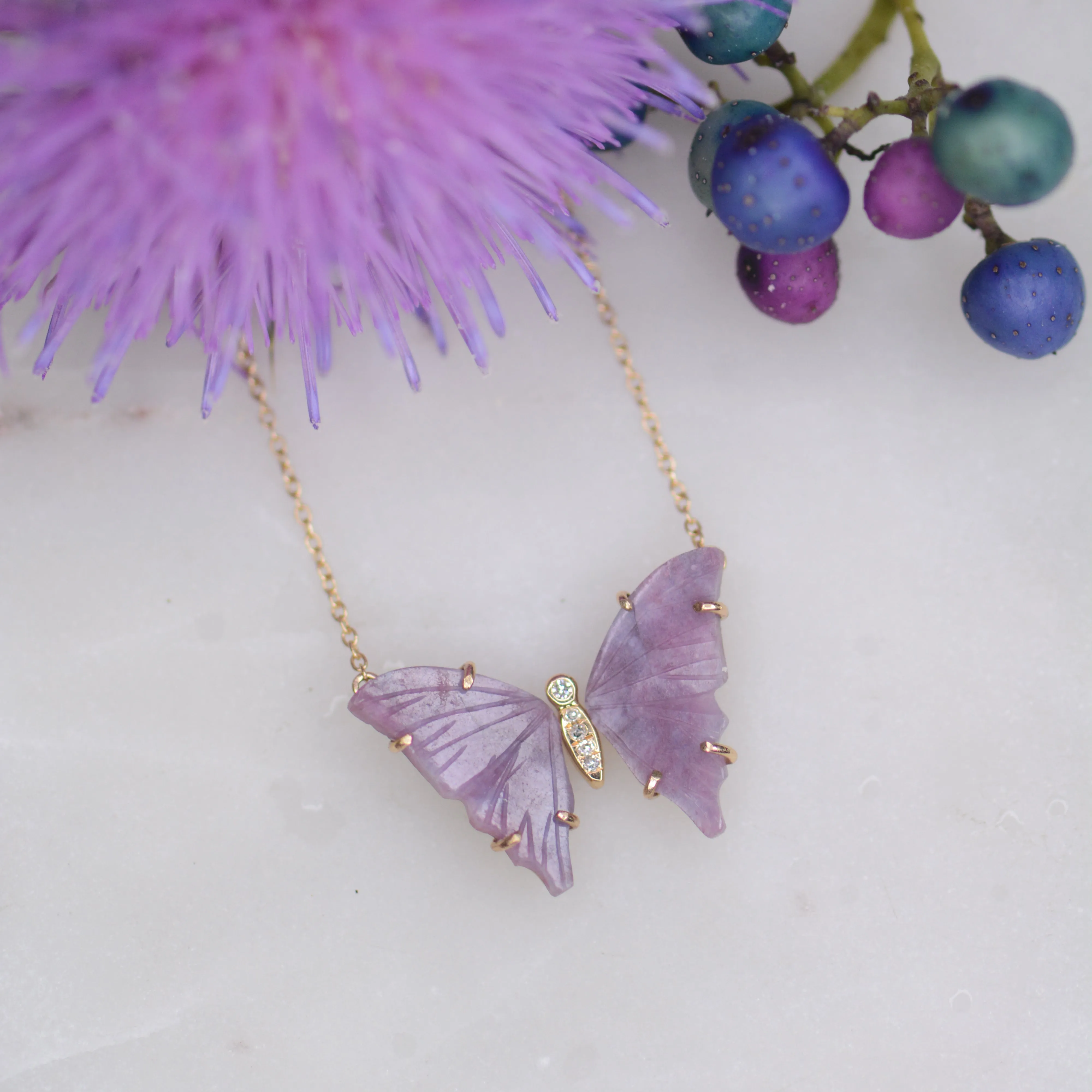 Purple Paraiba Tourmaline Butterfly Necklace With Diamonds