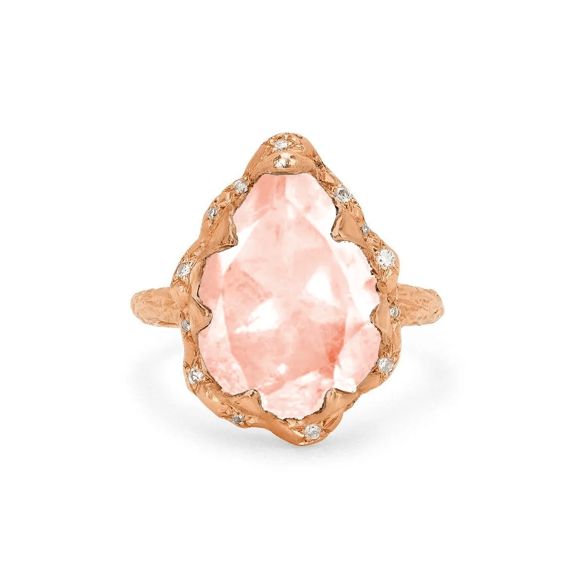 Queen Water Drop Morganite Ring with Sprinkled Diamonds