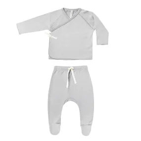 Quincy Mae Wrap Top + Footed Pant Set - Cloud