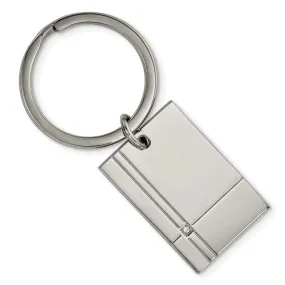 Stainless Steel & CZ Polished & Grooved Rectangle Key Chain