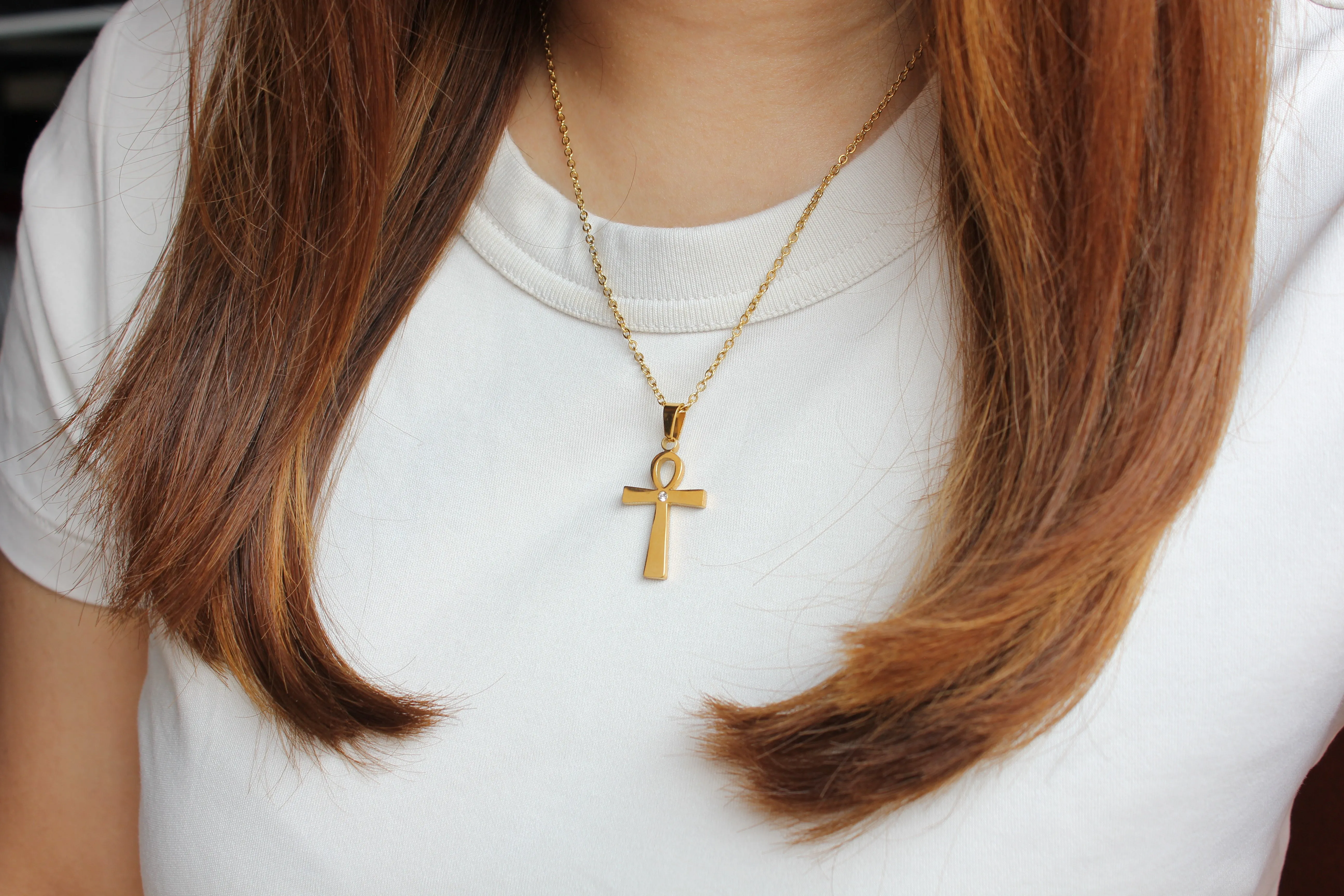 Stainless Steel  Alpha 2.5cm Plain Cross /Chain