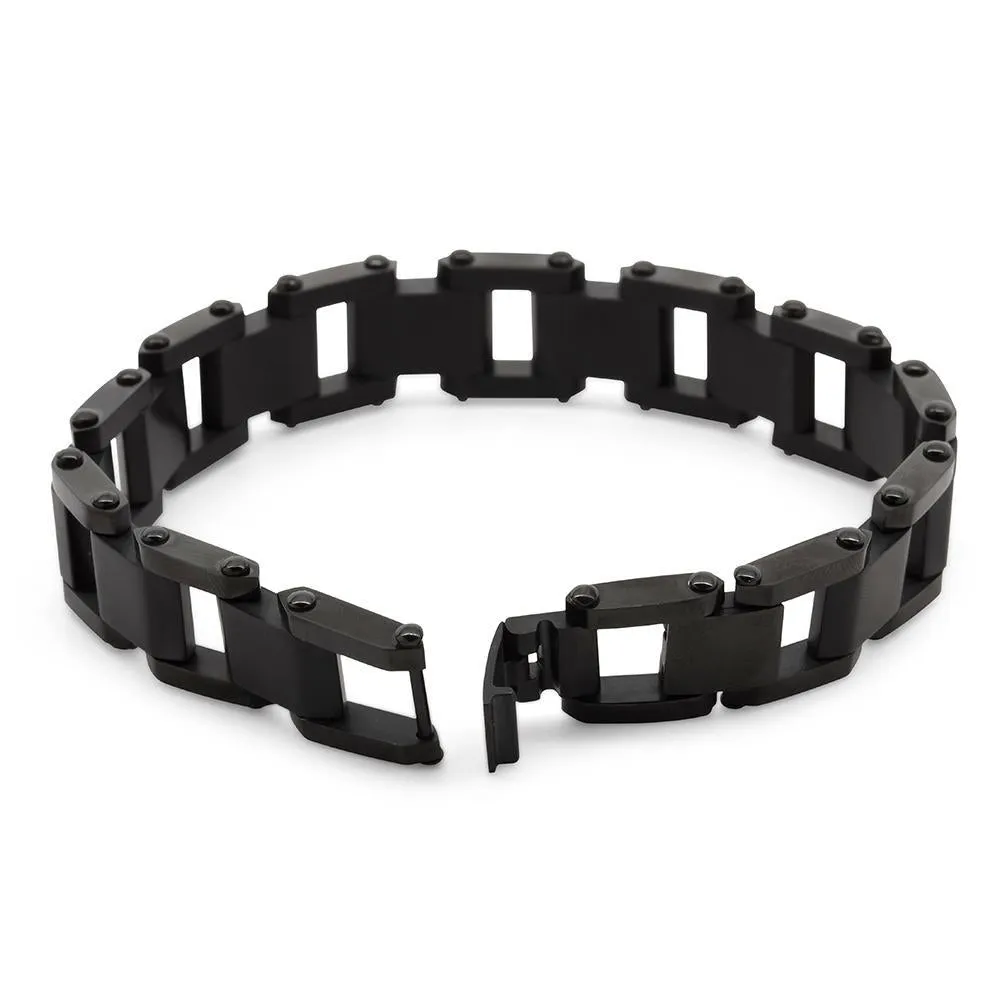 Stainless Steel Black Ion Plated Matte Polished Bracelet