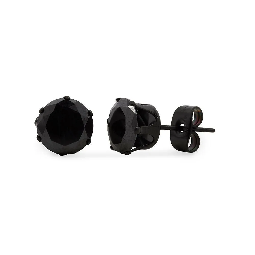 Stainless Steel Round Stud Earrings Black