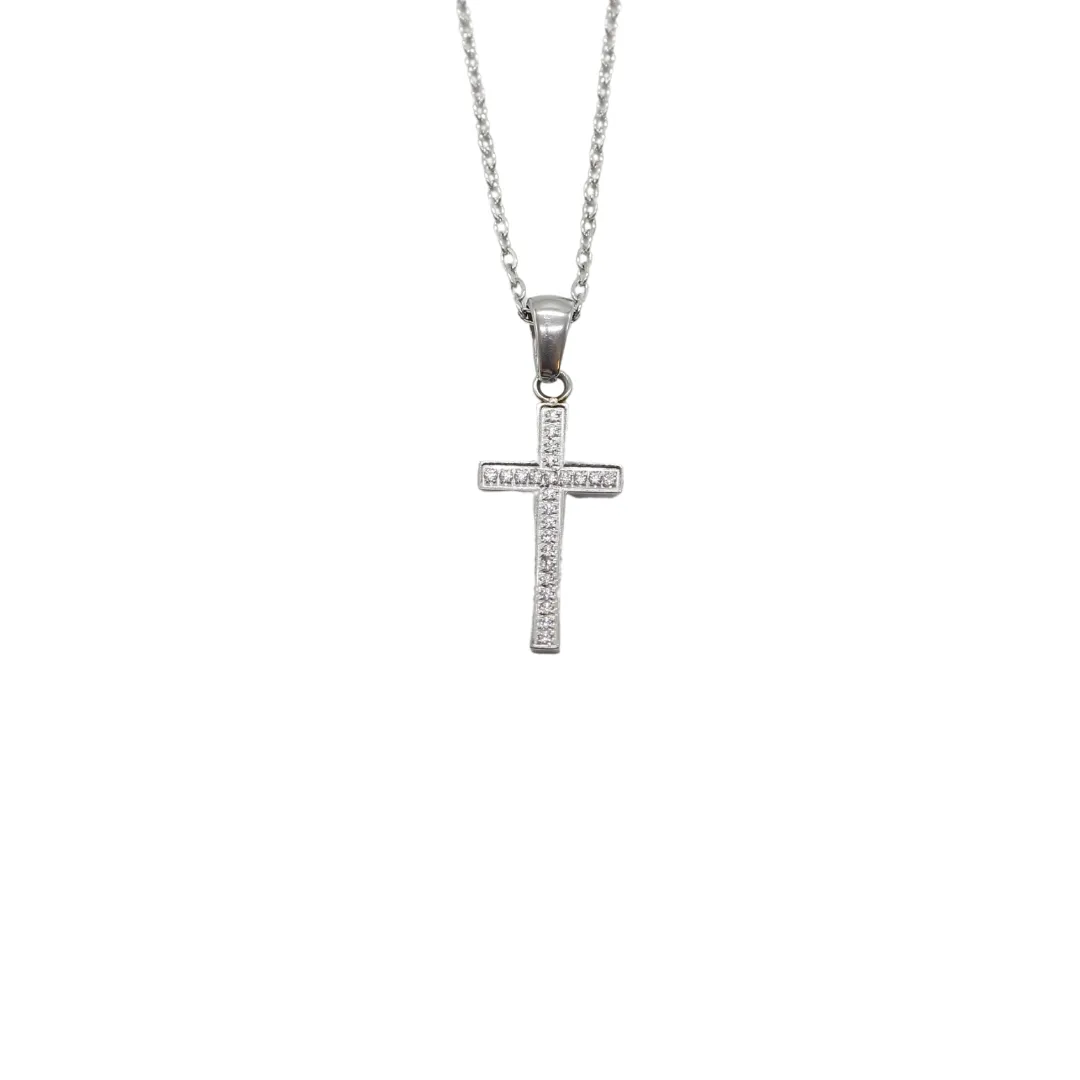 Stainless Steel Zircon Diamante Cross/Chain