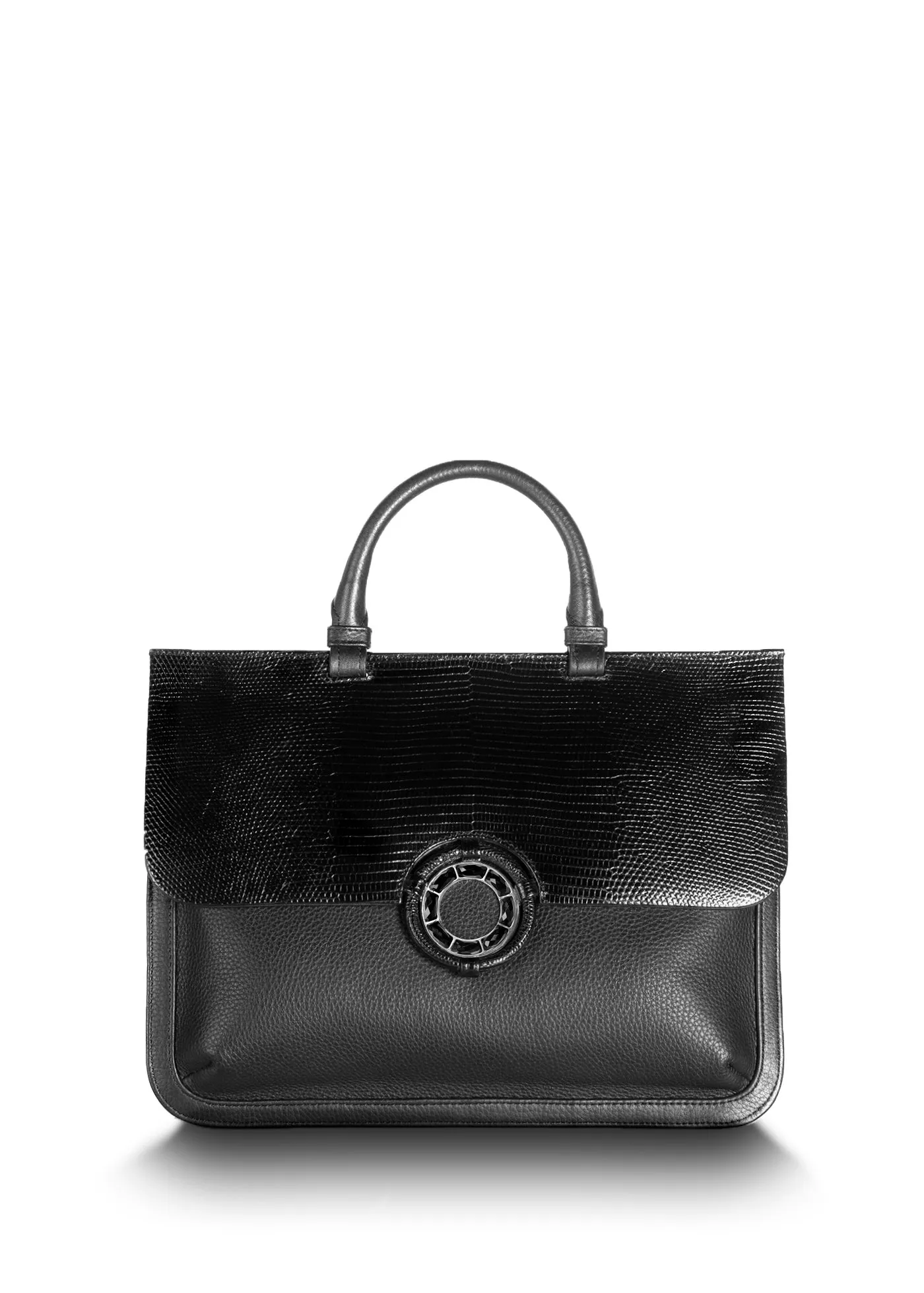 Sydney Convertible Satchel - Black Lizard & Leather, Onyx Grommet