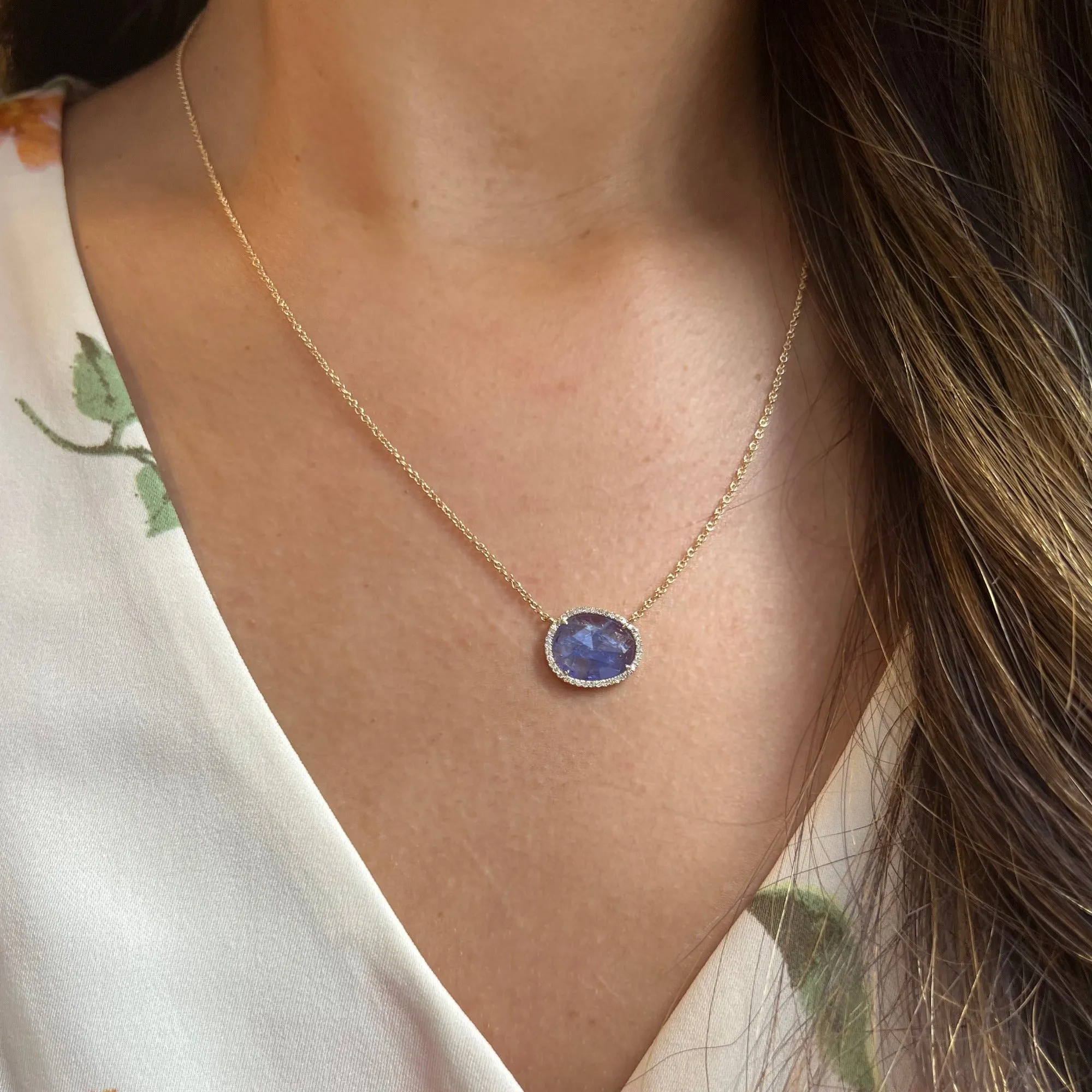 Tanzanite Pebble Necklace With Diamonds