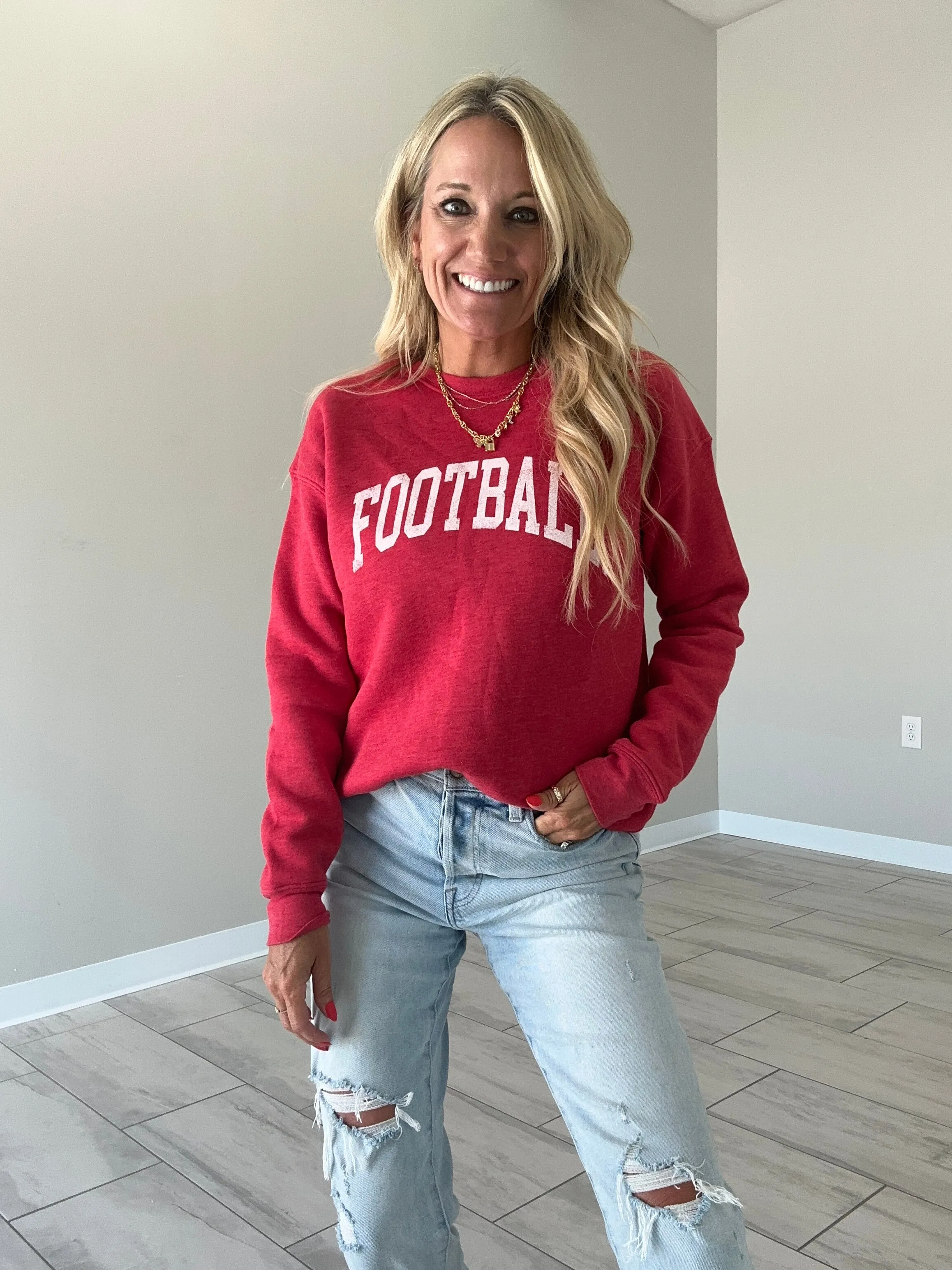 THE OC FOOTBALL CREWNECK SWEATSHIRT | CRANBERRY HEATHER