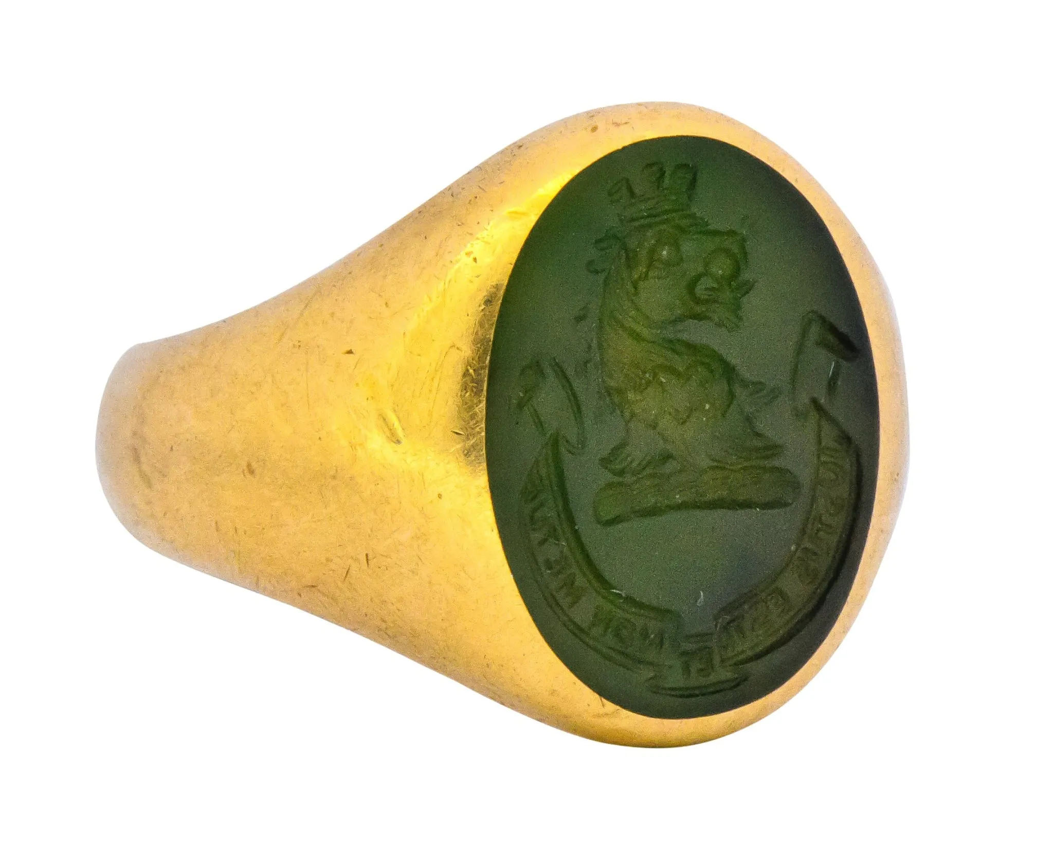 Tiffany & Co. Victorian Intaglio Jade 18 Karat Gold Lion Unisex Signet Ring