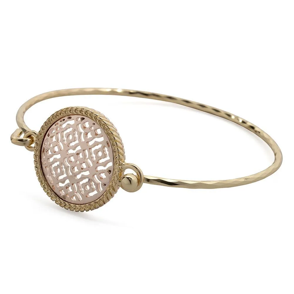 Two Tone Filigree Circle Bangle Gold Plated