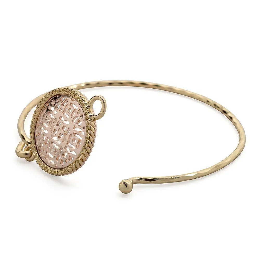 Two Tone Filigree Circle Bangle Gold Plated