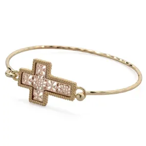 Two Tone Filigree Cross Bangle Gold Plated