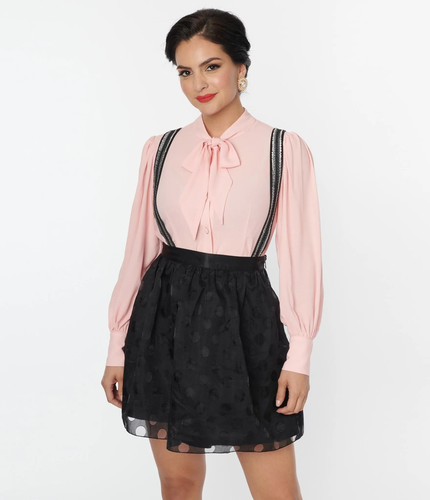 Unique Vintage Black Polka Dot Tulle Suspender Mini Skirt