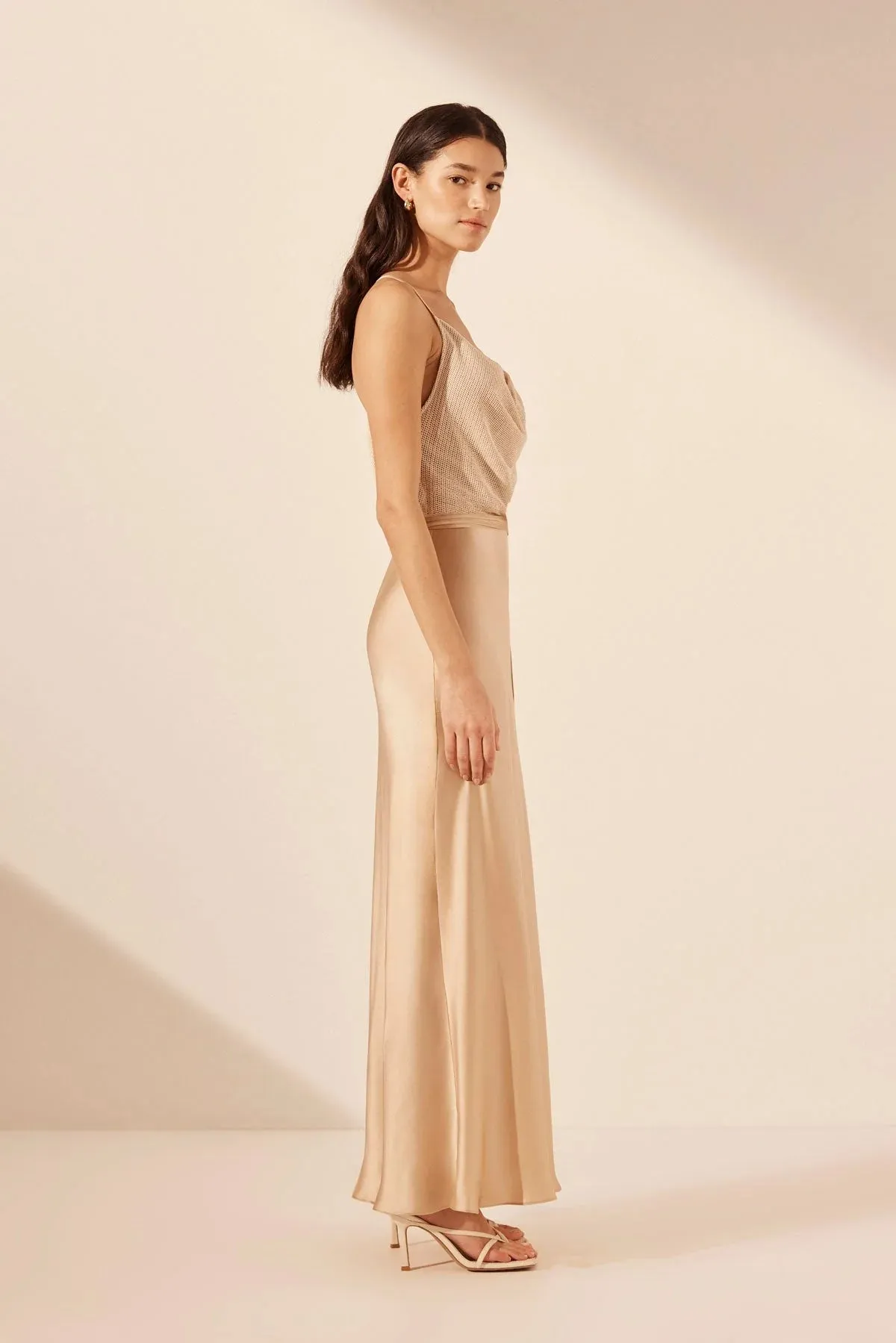 Valeria Silk Contrast Cowl Neck Maxi Dress