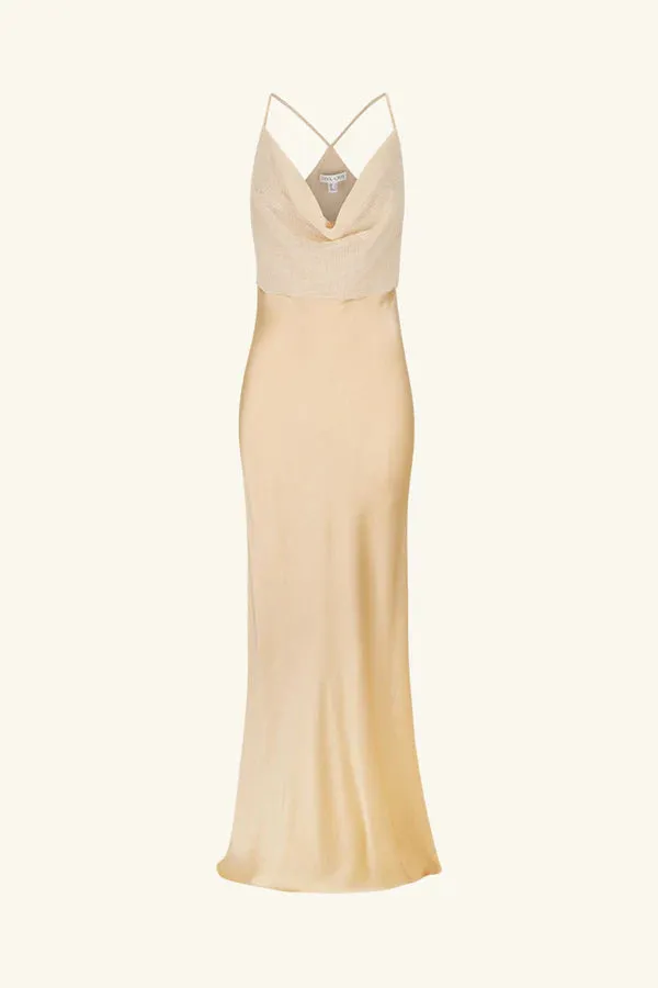 Valeria Silk Contrast Cowl Neck Maxi Dress