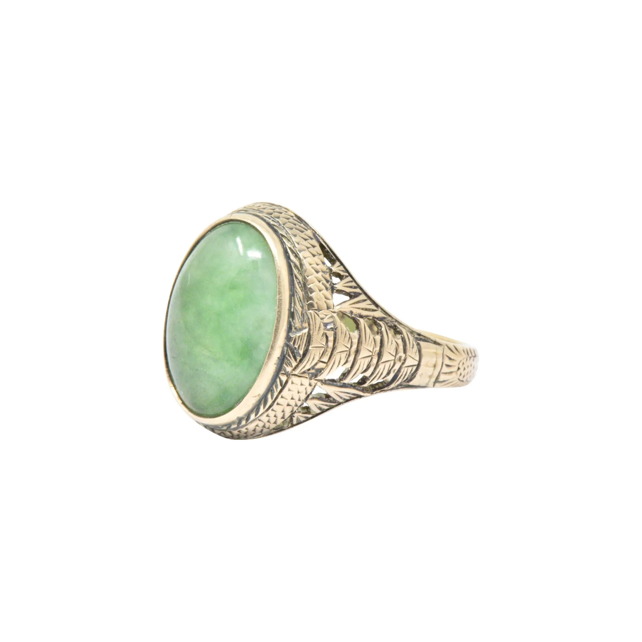 Victorian Jade & 14K Yellow Gold Ring S. Komai