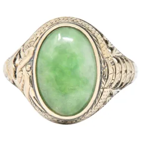 Victorian Jade & 14K Yellow Gold Ring S. Komai