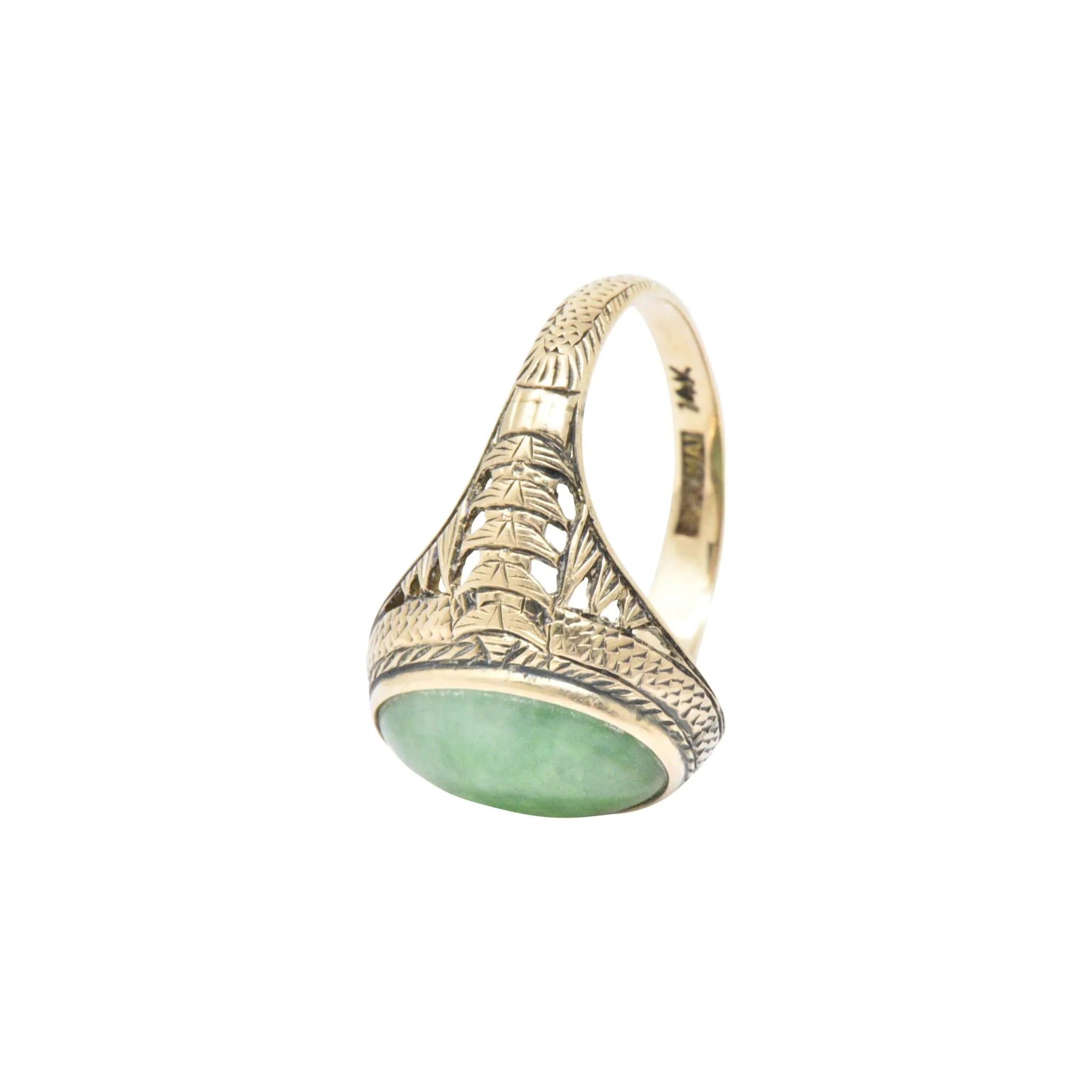 Victorian Jade & 14K Yellow Gold Ring S. Komai