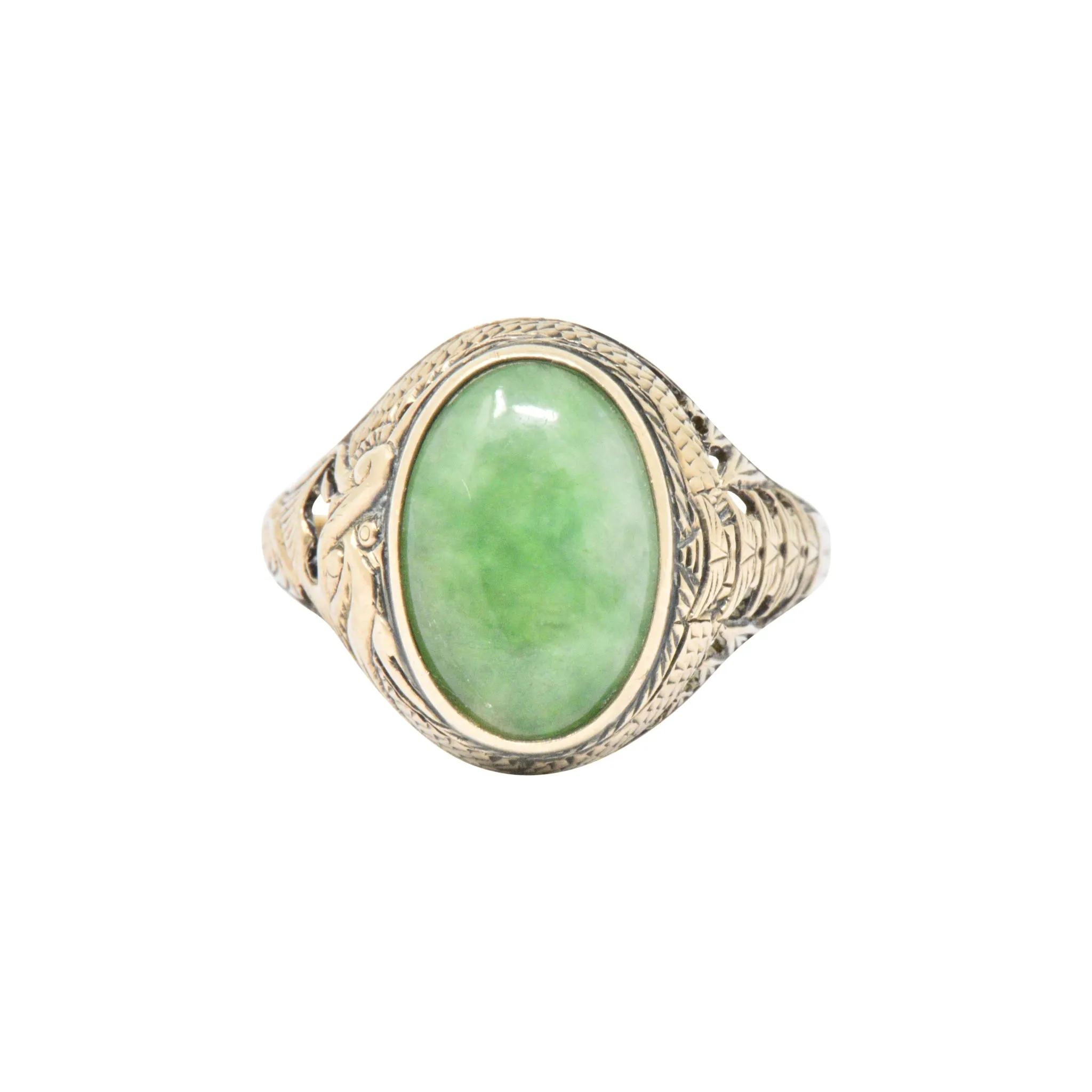 Victorian Jade & 14K Yellow Gold Ring S. Komai