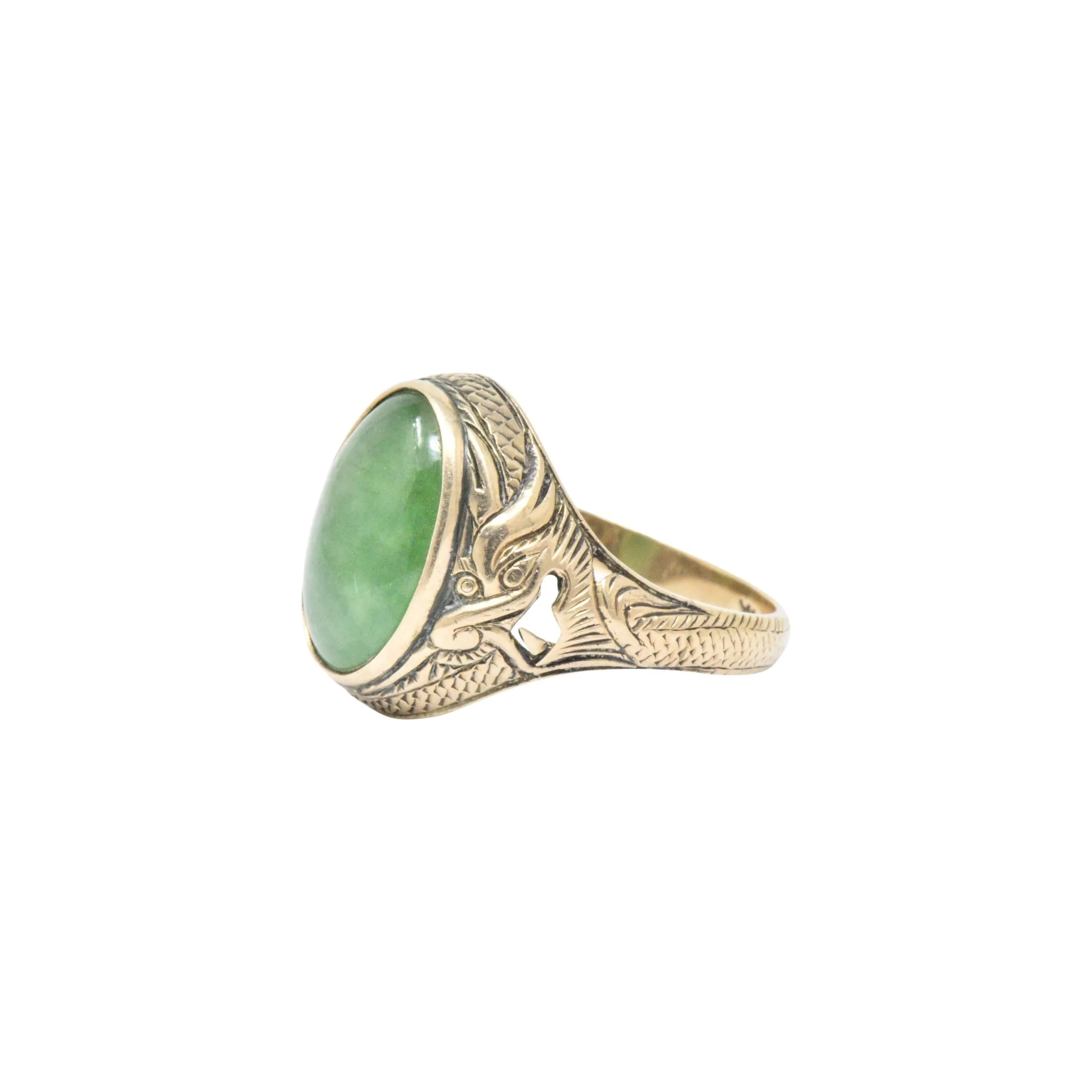 Victorian Jade & 14K Yellow Gold Ring S. Komai