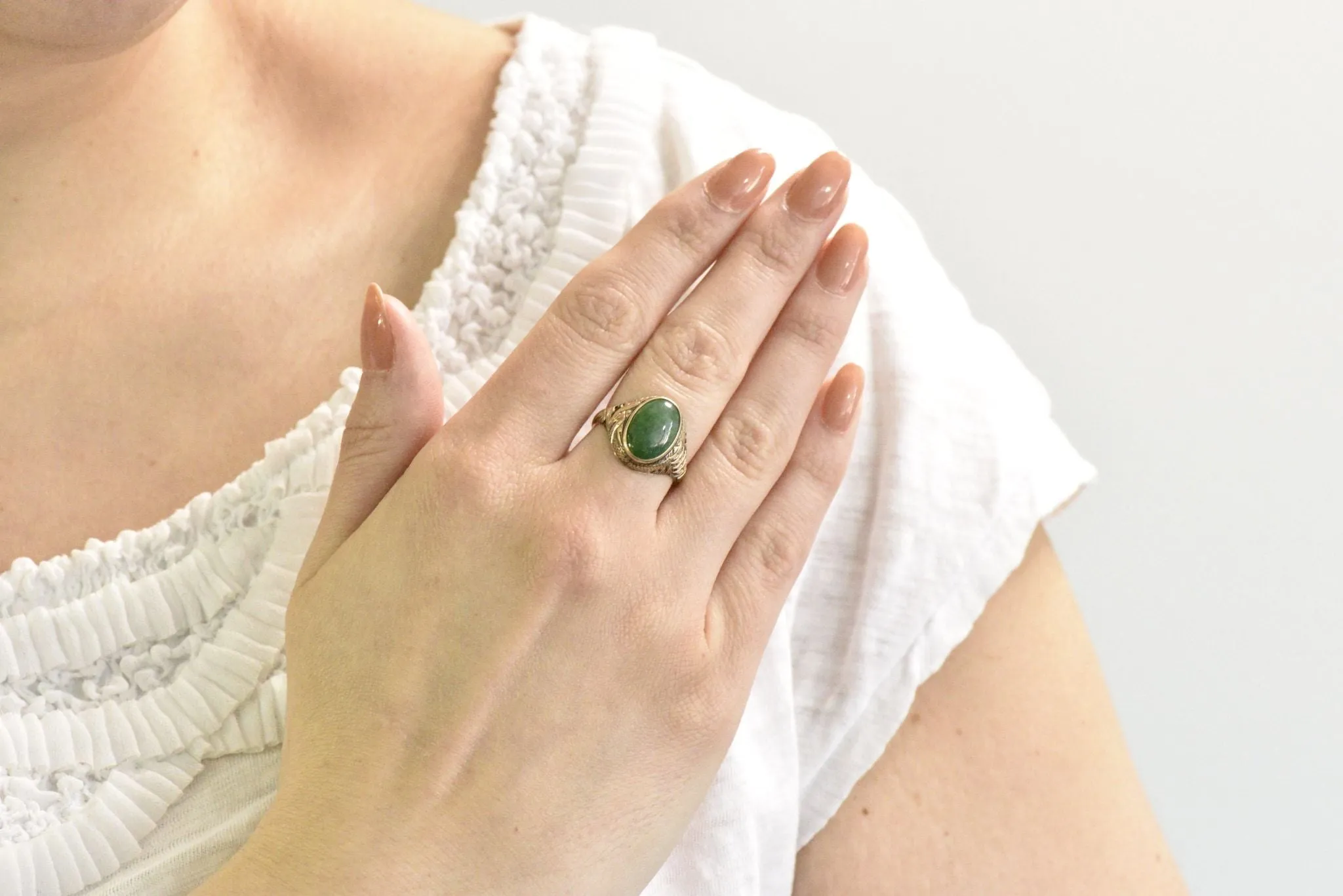 Victorian Jade & 14K Yellow Gold Ring S. Komai