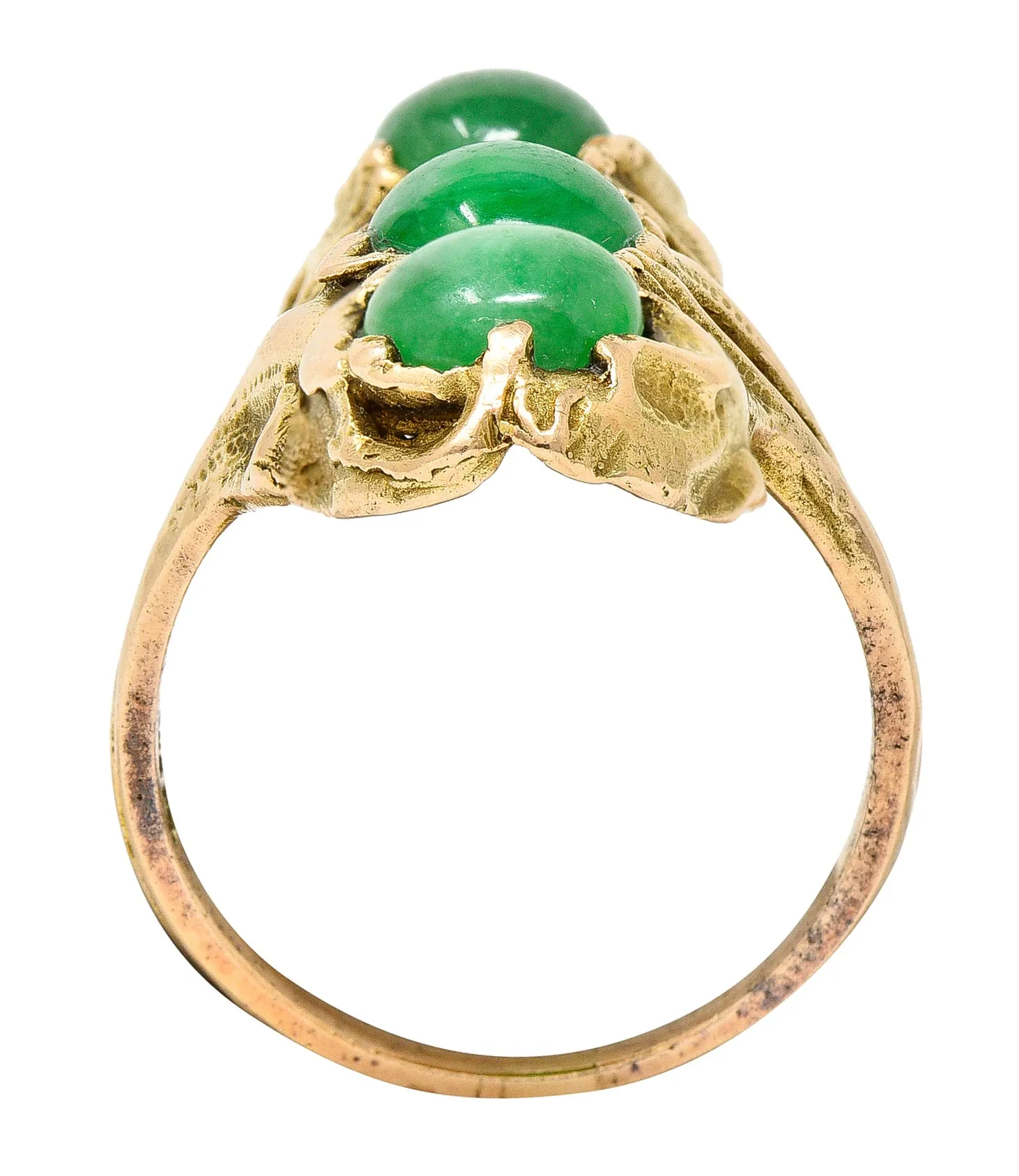 Walton & Co. Arts & Crafts Jade Cabochon 14 Karat Yellow Gold Antique Ginkgo Ring