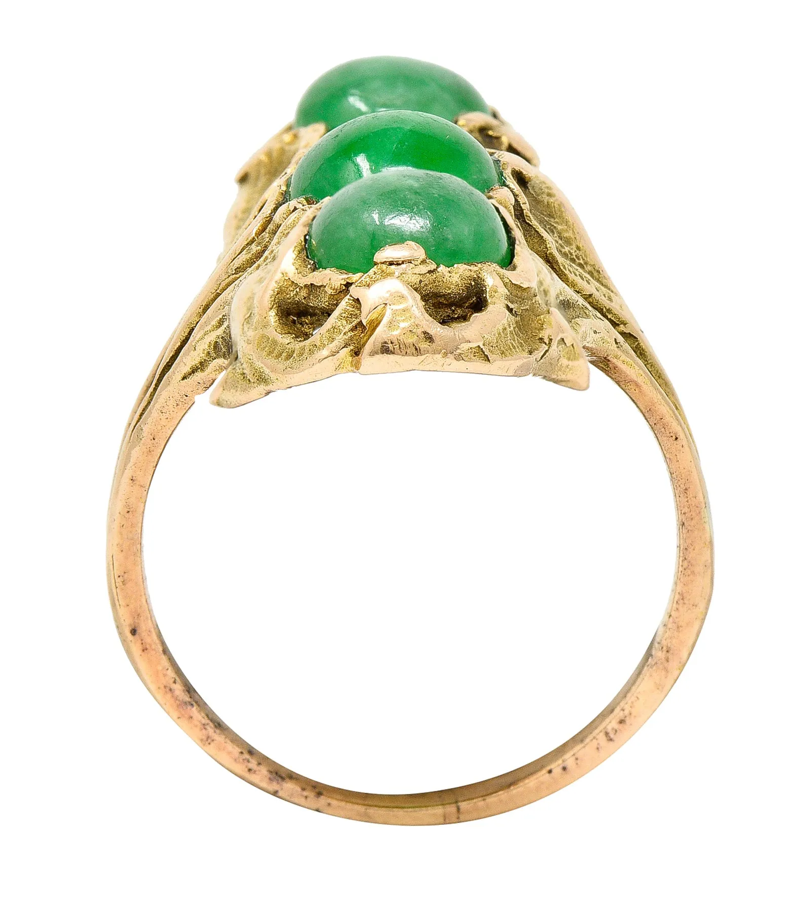 Walton & Co. Arts & Crafts Jade Cabochon 14 Karat Yellow Gold Antique Ginkgo Ring