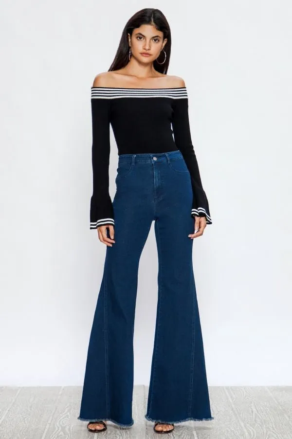 Women's High Waisted Flare Denim Pants