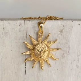 Yellow Gold Plated Sun With Face Pendant