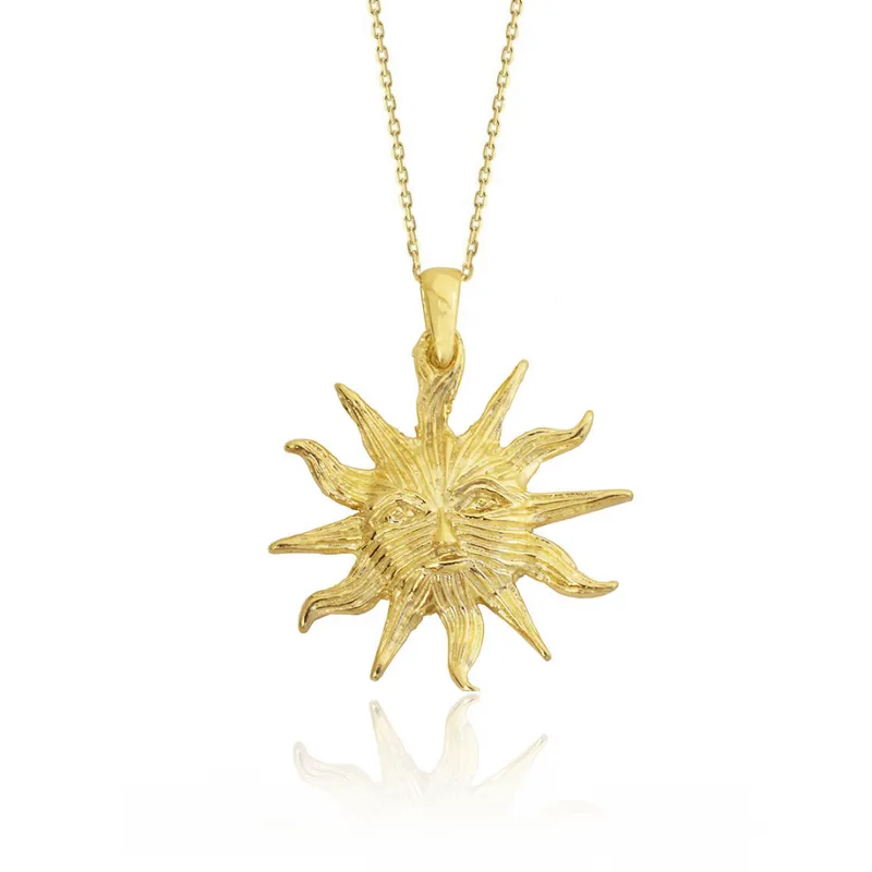 Yellow Gold Plated Sun With Face Pendant