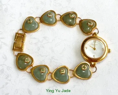 Ying Yu's Jewelry Box - Vintage Main Line Time Jadeite Jade Heart and Gold Watch